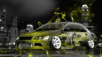 Jdm Tuning Anime Boy Aerography City Car Yellow Neon Effects 4k