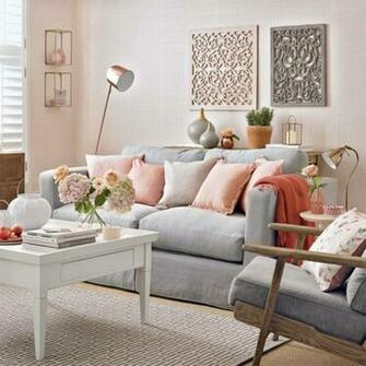 Modern Peach And Grey Living Room With Fretwork Panels Housetohome