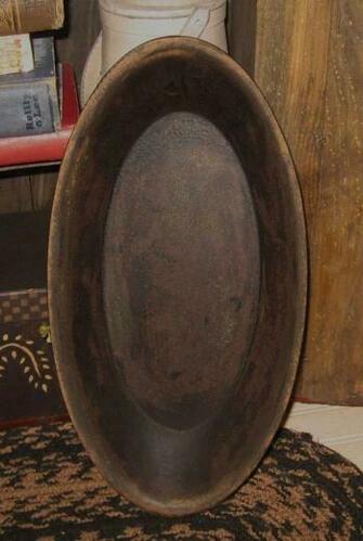 Wood Dough Bowl Black Crackle Primitive Urban Farmhouse French