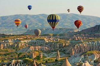 Wallpaper Turkey Aerostat Cappadocia Nature Hill