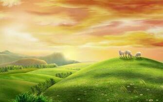Sheep On A Hill Wallpaper
