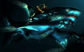 Humanoid Shark Illustration HD Wallpaper