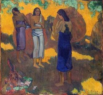 Three Tahitian Women Against A Yellow Background Paul