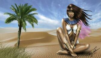 Art Egypt Desert Sand Palm Tree Grass Girl Egyptian Eyes Face