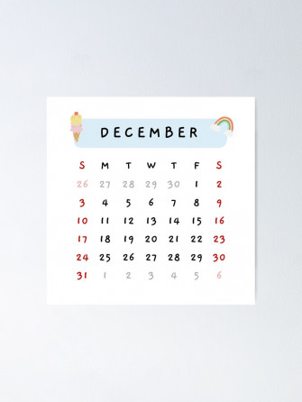 December Individual Calendar Planner Journal Poster