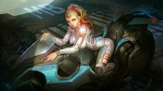 Blonde Girl Sci Fi Bike Bodysuit HD Wallpaper V00