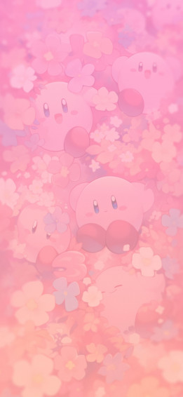 Kirby Playing Among The Flowers Art Wallpaper