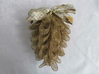 Mackenzie Childs Parchment Check Small Bow Upscale Mesh Pinecone