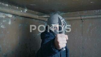 Portrait Of An Evil Mujahid Terrorist With A Knife Ceiling