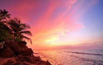 Wallpaper Rincon Puerto Rico Sunset Ocean Palm Beach