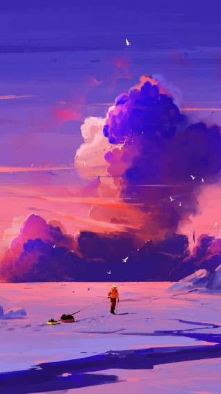 Winter Sunset Famous Paintings iPhone Wallpaper
