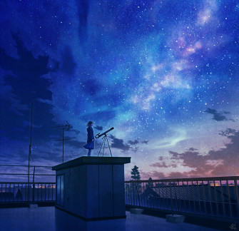 Wallpaper Id Anime Night Sky Stars Rooftops