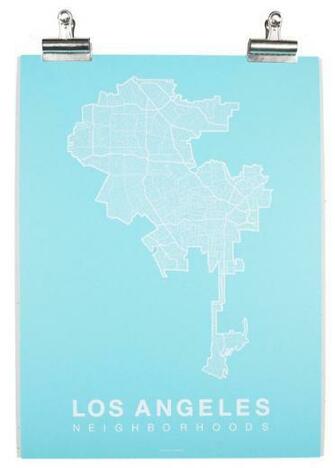 Los Angeles Neighborhood Map White On Teal Modern Wallpaper By