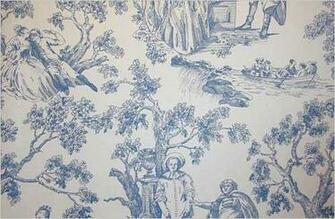 Toile De Jouy Wallpaper Blue On Cream Design