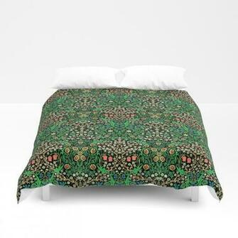 William Morris Jacobean Floral Black Background Duvet Cover By
