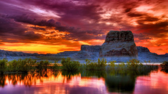 Arizona Sunset Scenery Lake Rocky Mountains Orange Clouds
