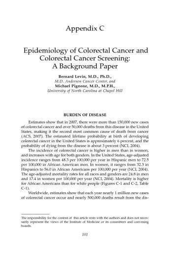 Appendix C Epidemiology Of Colorectal Cancer And