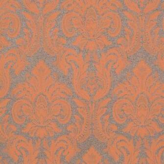 Metallic Silver Gray Orange Classic Damask Victoria Gallic Wallpaper