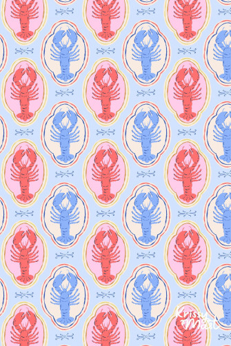 Lobster Pattern In Blue Red And Pink Wallpaper