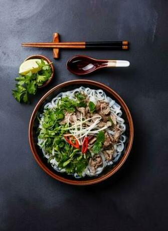 Pho Bo Vietnamese Soup With Beef On Dark Background Gourmet Art