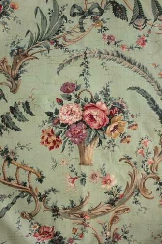 Mid S French Chintz Fabric Celedon Background Pillement