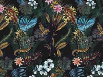 Black Tropical Wallpaper Leaf Flower Lizard Design About Murals