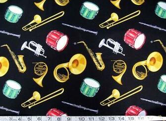 Yd Music Marching Band Instruments Quilt Fabric