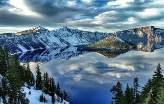 Wallpaper Usa Crater Lake National Park Mountains Trees Snow