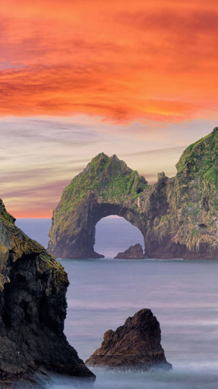 Island Rocks Ocean Sunset Scenery Wallpaper iPhone Phone 4k 1270e