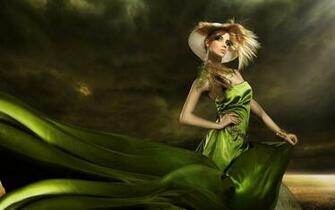 Woman In Green Silk Dress Wallpaper