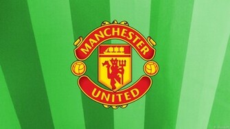 Green Striped Manchester United Wallpaper With The Logo In Center