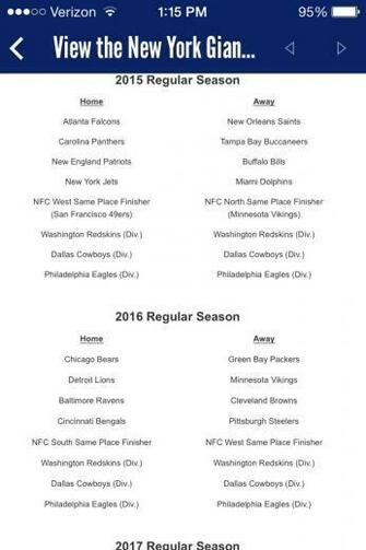 New York Giants And Schedule By