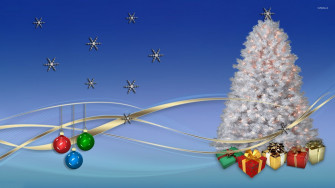 Lights In A White Christmas Tree With Snowflake On Top Wallpaper