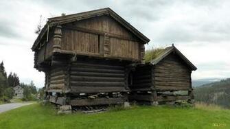 HD Wallpaper Log Cabins Near A Road On Top Of Hill