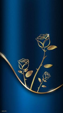 Wallpaper Blue Gold Roses iPhone Android