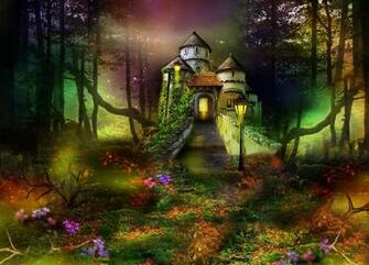 Digital Art 3d Phantasmagoria Castle Trees Forest Wallpaper Background