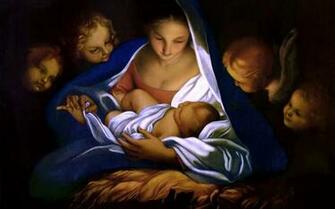Mary And Baby Jesus With Cherubs Wallpaper