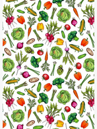 Vegetable Garden Summer Pattern With Colorful Veggies Spiral