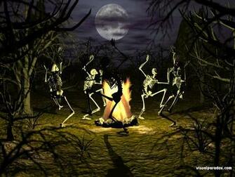 Full Moon Trees Scary Haunted Halloween Skeleton 3d Wallpaper