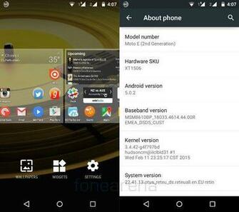 Motorola Moto E 2nd Gen Homescreen And About