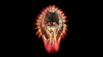 Indian Feathers Black Drawing Blonde Girl Wolves Wolf