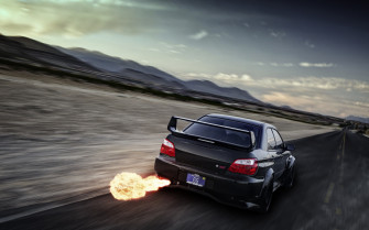 Subaru Impreza Wrx Sti Tuning Fire Flames Exhaust Explosion Roads