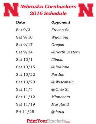 Printable Nebraska Cornhuskers Football Schedule