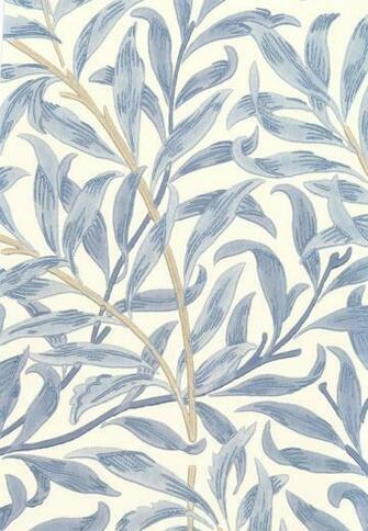 Boughs Wallpaper Climbing Willow Leaf Print Blue On Cream