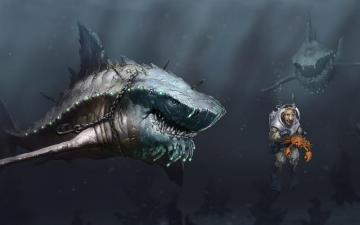 Art Sea Underwater Sharks Megalodon Predators Starvation People