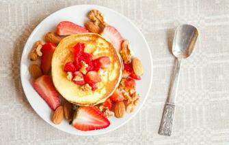 Wallpaper Strawberry Nuts Pancakes Image For Desktop