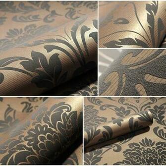 Grey Beige Damask Embossed Textured Flocking Background Wallpaper