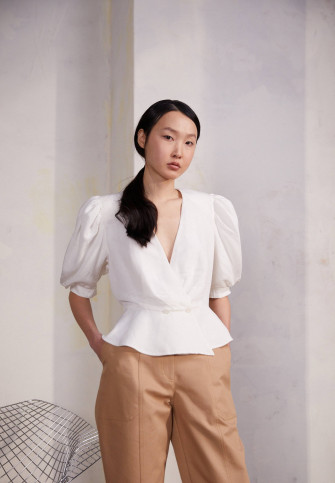 Claudie Pierlot White Puffed Sleeve Top Wallpaper