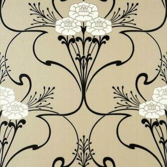 Flower Vine Art Deco Style Wallpaper In Beige White Black Gold