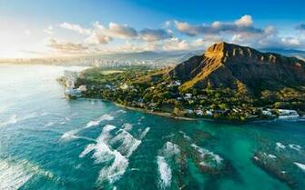 Diamond Head At Sunset Hawaii Usa Beautiful City Sea Coast